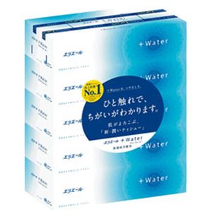 （まとめ）エリエール ティッシュペーパー プラスウォーター 1パック(180組×5箱)【×5セット】