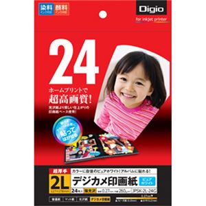 (業務用セット) インクジェット用紙 Digio デジカメ印画紙 強光沢 2L判 24枚入 JPSK-2L-24G【×5セット】 商品画像
