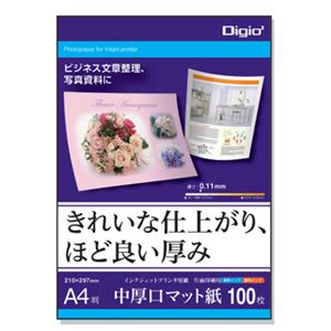 (まとめ) Digio マット紙A4シリーズ 中厚口マット紙／A4／100枚 JPSG-A4-100【×5セット】