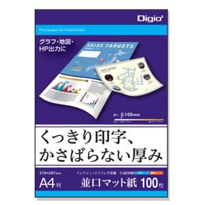 (業務用セット) Digio マット紙A4シリーズ 並口マット紙／A4／100枚JPFG-A4-100【×5セット】 - 拡大画像