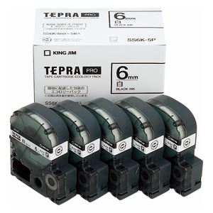 キングジム 「テプラ」PRO SRシリーズ専用テープカートリッジ エコパック 8m5巻入 SS6K-5P 白 黒文字 5巻（1巻8m） - 拡大画像