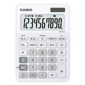 （業務用セット） カシオ カラフル電卓 ミニジャストサイズ MW-C11A-WE-N ピュアホワイト 1台入 【×2セット】 - 拡大画像