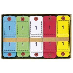 （業務用セット） オープン 連番荷札 1-100番（混色） BF-105 青 赤 黄 緑 白 各1組 5組入 【×2セット】 - 拡大画像