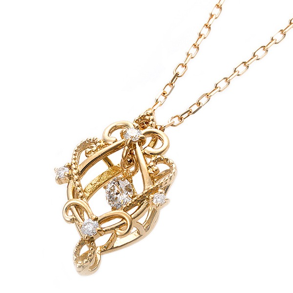【鑑別書付】K18イエローゴールド 天然ダイヤネックレス ダイヤモンドペンダント/ネックレス0.13ct フラワーモチーフf00