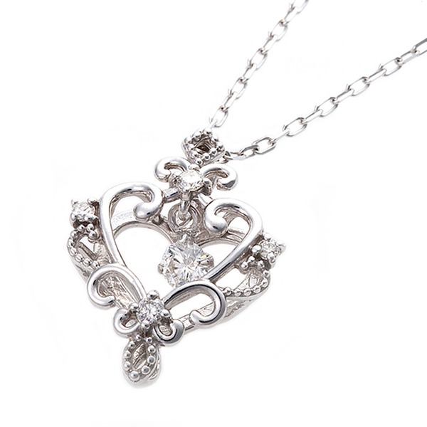 【鑑別書付】K18ホワイトゴールド 天然ダイヤネックレス ダイヤモンドペンダント/ネックレス0.13ct ハートモチーフf00