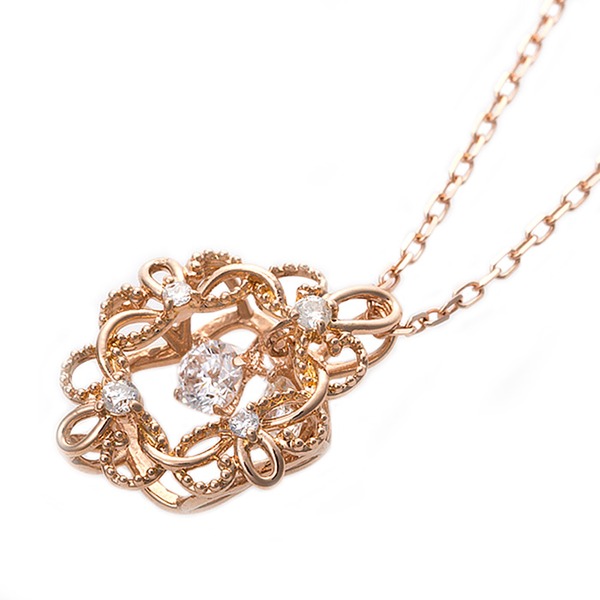 【鑑別書付】K18ピンクゴールド 天然ダイヤネックレス ダイヤモンドペンダント/ネックレス0.13ct フラワーモチーフf00