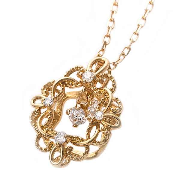 【鑑別書付】K18イエローゴールド 天然ダイヤネックレス ダイヤモンドペンダント/ネックレス0.13ct フラワーモチーフf00
