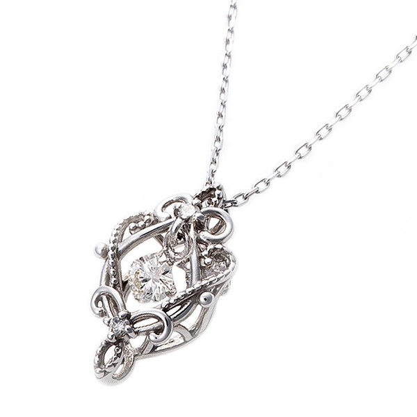 【鑑別書付】ダイヤモンドペンダント/ネックレス 0.05ct K10 ホワイトゴールド アラベスク フラワーモチーフ 鑑別書付きf00