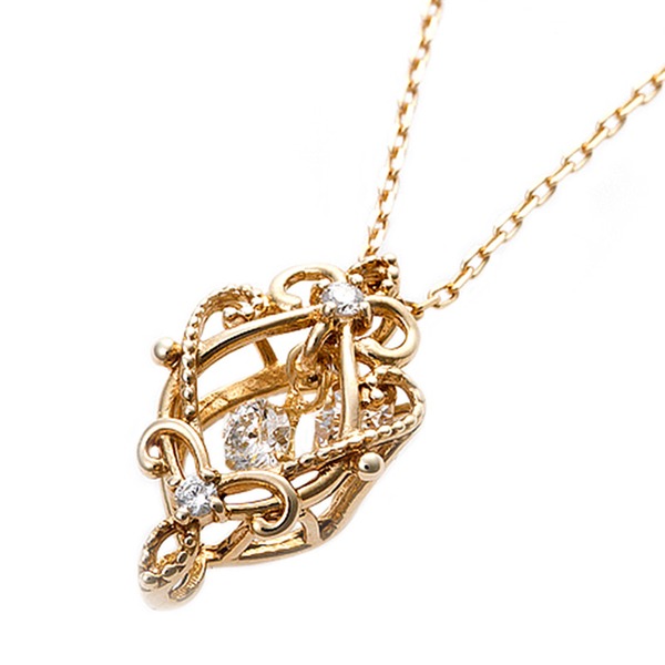 【鑑別書付】ダイヤモンドペンダント/ネックレス 0.05ct K10 イエローゴールド アラベスク フラワーモチーフ 鑑別書付きf00