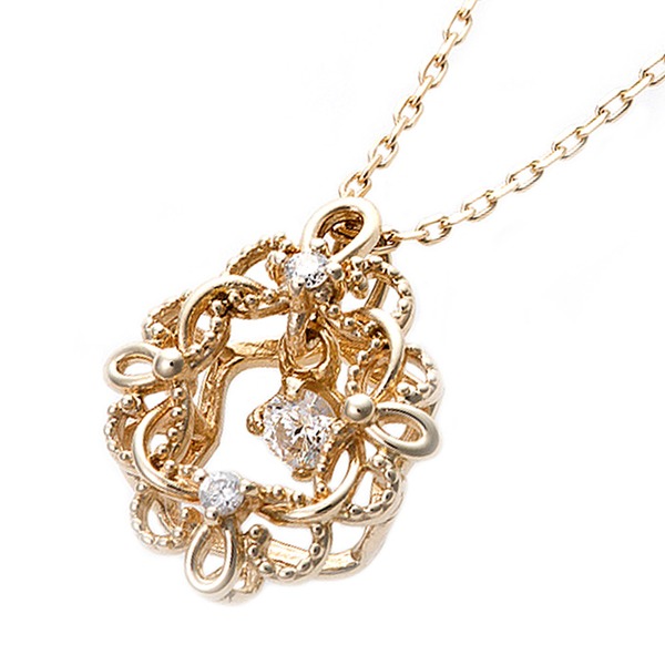 【鑑別書付】ダイヤモンドペンダント/ネックレス 0.05ct K10 イエローゴールド アラベスク フラワーモチーフ 鑑別書付きf00