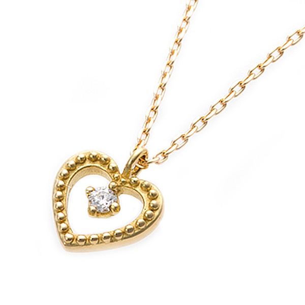 【鑑別書付】K18イエローゴールド 天然ダイヤネックレス ダイヤモンドペンダント/ネックレス0.014ct ハートモチーフf00