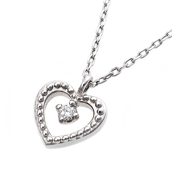 【鑑別書付】プラチナPT900 天然ダイヤネックレス ダイヤモンドペンダント/ネックレス0.014ct ハートモチーフf00