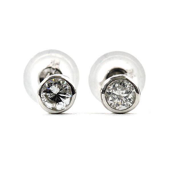 K18ホワイトゴールド 天然ダイヤモンドピアス 0.2CT 覆輪留f00