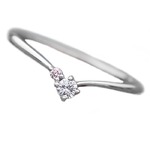 【鑑別書付】プラチナPT950　天然ダイヤリング　ダイヤ0.05ct　ピンクダイヤ0.01ct　ハート&キューピット（H&C） 11.5号　Hアップ　SIアップ　V字モチーフ