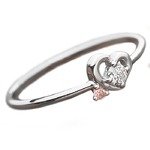 【鑑別書付】プラチナPT950　天然ダイヤリング　ダイヤ0.05ct　ピンクダイヤ0.01ct　ハート&キューピット（H&C） 10号　Hアップ　SIアップ　ハートモチーフ