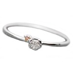 【鑑別書付】プラチナPT950　天然ダイヤリング　ダイヤ0.05ct　ピンクダイヤ0.01ct　ハート&キューピット（H&C） 13号　Hアップ　SIアップ　フラワーモチーフ