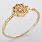K10イエローゴールド　天然ダイヤリング　ダイヤ0.06ct　9号　アンティーク調　フラワーモチーフ