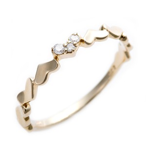 K10イエローゴールド　天然ダイヤリング 指輪 ピンキーリング　ダイヤモンドリング 0.03ct　1.5号　アンティーク調　プリンセス　ハートモチーフ - 拡大画像