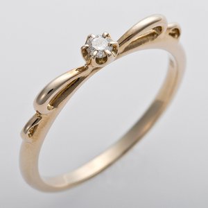 K10イエローゴールド　天然ダイヤリング 指輪 ピンキーリング　ダイヤモンドリング 0.03ct　2号　アンティーク調　プリンセス　リボンモチーフ - 拡大画像
