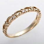 K10イエローゴールド　天然ダイヤピンキーリング　ダイヤ0.03ct　1.5号　アンティーク調　プリンセス　ティアラモチーフ
