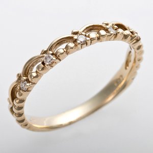 K10イエローゴールド　天然ダイヤリング 指輪 ピンキーリング　ダイヤモンドリング 0.03ct　3.5号　アンティーク調　プリンセス　ティアラモチーフ - 拡大画像