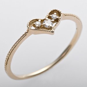 K10イエローゴールド　天然ダイヤリング 指輪 ピンキーリング　ダイヤモンドリング 0.03ct　1号　アンティーク調　プリンセス　ハートモチーフ - 拡大画像