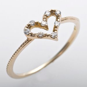K10イエローゴールド　天然ダイヤリング 指輪 ピンキーリング　ダイヤモンドリング 0.03ct　4号　アンティーク調　プリンセス　ハートモチーフ - 拡大画像
