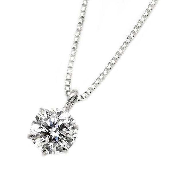 【鑑定書付】 ダイヤモンドペンダント/ネックレス 一粒 K18 ホワイトゴールド 0.5ct ダイヤネックレス 6本爪 H~Fカラー SIクラス Excellentアップ 3EX若しくはH&C 中央宝石研究所ソーティング済みf00