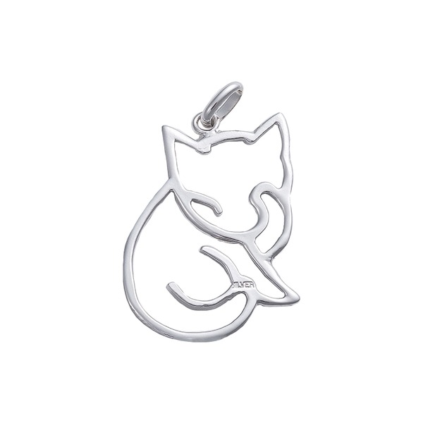 ペンダントトップ 切り抜き 猫A ねこ 銀製 磨き仕上げ 日本伝統工芸品 ハンドメイド スターリングシルバーf00