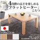 高さ4段階調節 折れ脚こたつ 【フラットローリエ】 108×75cm こたつ フラットヒーター 長方形 日本製継ぎ足折りたたみ ホワイト