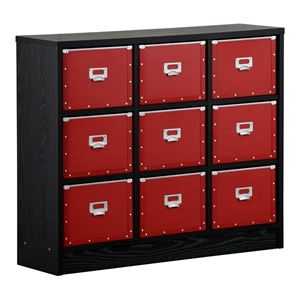 デザインチェスト Milano〔ミラノ〕 3x3 チェスト ラックシェルフ 硬質パルプ ブラックウッド ボックス レッド（赤） - 拡大画像