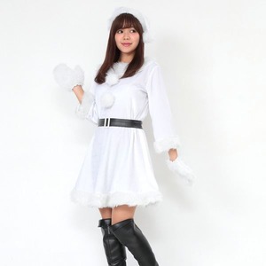 サンタ 大きいサイズ 白 ホワイト レディース <帽子&ベルト&手袋セット> 【Peach×Peach ラブリーサンタクロース ホワイト(白) ワンピース Lサイズ】 サンタコスプレ 大きめ サンタクロース