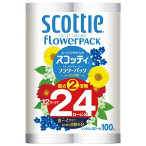 （まとめ）日本製紙クレシア スコッティフラワー2倍巻き S 12ロール×4P【×5セット】
