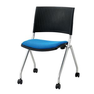 ジョインテックス 会議椅子(スタッキングチェア/ミーティングチェア) 肘なし キャスター付き FJC-K5 ブルー 【完成品】 - 拡大画像