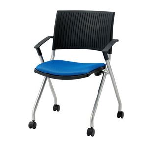 ジョインテックス 会議椅子(スタッキングチェア/ミーティングチェア) 肘付き/キャスター付き FJC-K5A ブルー 【完成品】 - 拡大画像