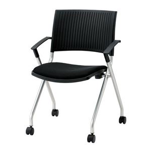 ジョインテックス 会議椅子(スタッキングチェア/ミーティングチェア) 肘付き/キャスター付き FJC-K5A ブラック 【完成品】 - 拡大画像