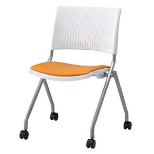 ジョインテックス 会議椅子(スタッキングチェア/ミーティングチェア) 肘なし 座面：合成皮革(合皮) キャスター付き FJC-K6L OR 【完成品】 - 拡大画像