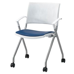 ジョインテックス 会議椅子(スタッキングチェア/ミーティングチェア) 肘付き 座面：合成皮革(合皮) キャスター付き FJC-K6AL NV 【完成品】 - 拡大画像