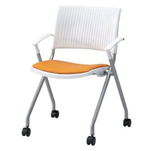 ジョインテックス 会議椅子(スタッキングチェア/ミーティングチェア) 肘付き 座面：合成皮革(合皮) キャスター付き FJC-K6AL OR 【完成品】 - 拡大画像