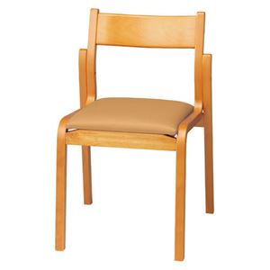 ジョインテックス 会議椅子/スタッキングチェア 【肘なしタイプ】 木製 座面：ビニールレザー MF-C4N LBR ライトブラウン 【完成品】 - 拡大画像