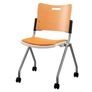ジョインテックス 会議椅子(スタッキングチェア/ミーティングチェア) 肘なし 座面：合成皮革(合皮) キャスター付き FJC-K8L OR 【完成品】 - 拡大画像