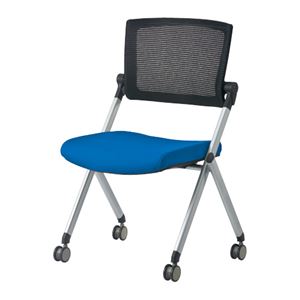 ジョインテックス 会議椅子(スタッキングチェア/ミーティングチェア) 肘なし 背メッシュ キャスター付き GK-90SM ブルー 【完成品】 - 拡大画像
