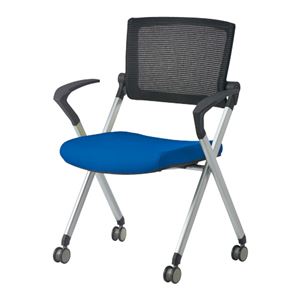 ジョインテックス 会議椅子(スタッキングチェア/ミーティングチェア) 肘付き/キャスター付き GK-A90SM ブルー 【完成品】 - 拡大画像