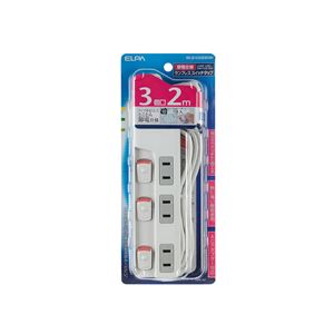 ELPA(エルパ) スイッチ付タップ ランプレス 3個口 2m WLS-U32EB（W）