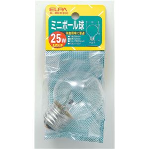 （業務用セット） ELPA ミニボール球 電球 25W E26 G50 クリア G-80H（C） 【×25セット】 - 拡大画像