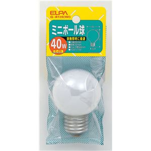 （業務用セット） ELPA ミニボール球 電球 40W E26 G50 ホワイト G-81H（W） 【×25セット】 - 拡大画像