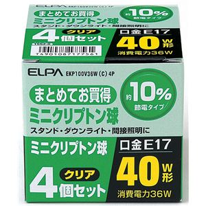 （まとめ買い） ELPA ミニクリプトン球 電球 36W E17 クリア 4個入 EKP100V36W（C）4P 【×5セット】