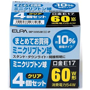 （まとめ買い） ELPA ミニクリプトン球 電球 54W E17 クリア 4個入 EKP100V54W（C）4P 【×5セット】