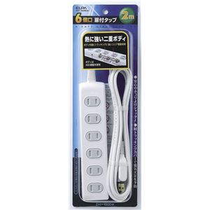 （まとめ買い） ELPA 扉付タップ 6個口 2m WBT-6020B（W） 【×3セット】