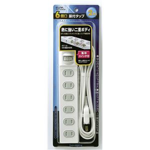 （まとめ買い） ELPA 扉付タップ 集中スイッチ付 6個口 2m WBS-T6020B（W） 【×3セット】